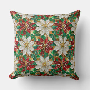 Witte Rode Groene Gouden Poinsettia Kussen