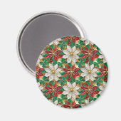 Witte Rode Groene Gouden Poinsettia Magneet (Voorkant / Achterkant)