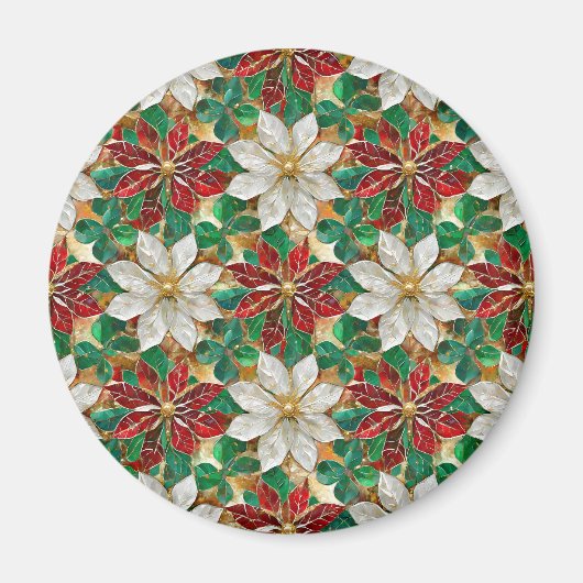 Witte Rode Groene Gouden Poinsettia Magneet (Voorkant)
