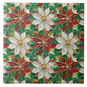 Witte Rode Groene Gouden Poinsettia Tegeltje