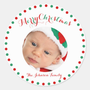 Witte Rode Groene Ronde Foto Kerststickers Sticker