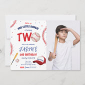 Witte & Rode Honkbal Verjaardag Foto Uitnodiging (Voorkant)