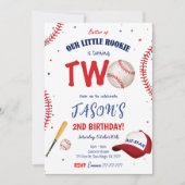 Witte & Rode Honkbal Verjaardag Uitnodiging (Voorkant)