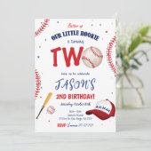 Witte & Rode Honkbal Verjaardagsuitnodiging Kaart (Staand voorkant)