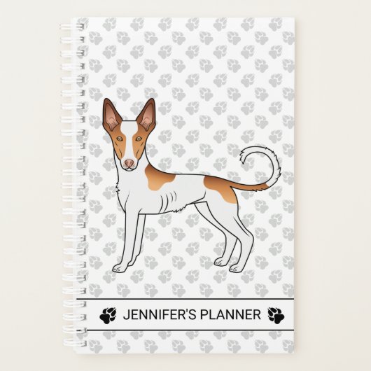 Witte & Rode Ibizan Hound Gladde Vacht Hond Met Te Planner (Voorkant)
