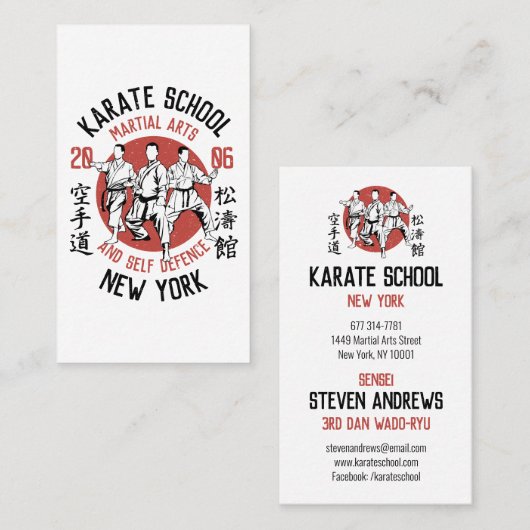 Witte rode karate illustratie martial arts lessen visitekaartje (Voorkant / Achterkant)