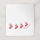 Witte & rode kerst gepersonaliseerde familie kous plaatskaartje (Buitenkant ongevouwen)