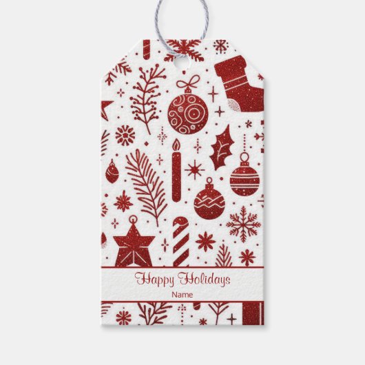 Witte Rode Kerst Holiday Cadeautag Cadeaulabel (Voorkant)