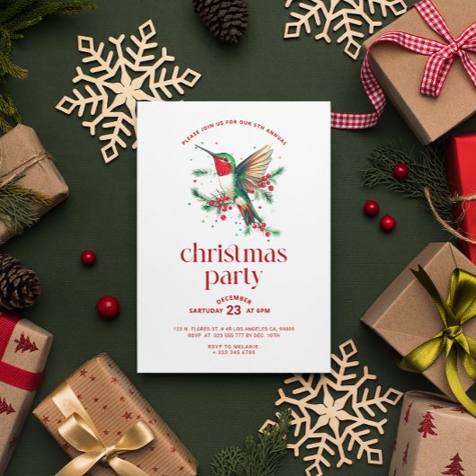 Witte Rode Kerst Kolibrie Kerstfeest Kaart