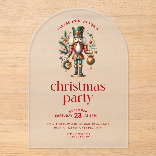 Witte Rode Kerst Notenkraker Kerstfeest Acryl Uitnodigingen (Voorkant)