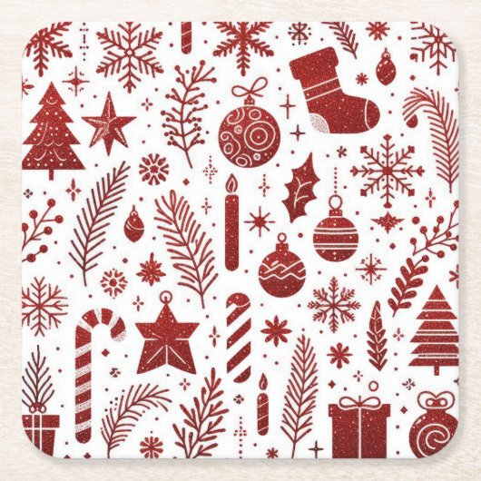 Witte Rode Kerst Papier Onderzetter (Voorkant)