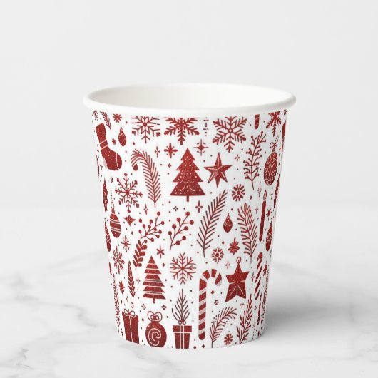 Witte Rode Kerst Papieren Kopjes Papieren Bekers (Achterkant)