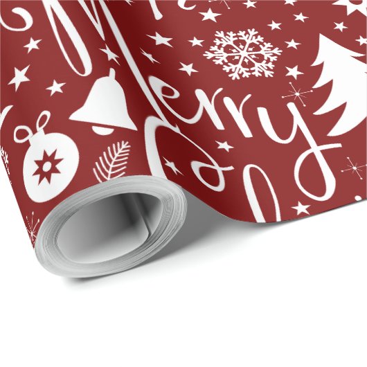 Witte Rode Kerst Theme Patroon Cadeaupapier (Rol Hoek)