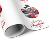 Witte rode kerstbal foto leuk script Kerstmis Cadeaupapier (Rol Hoek)