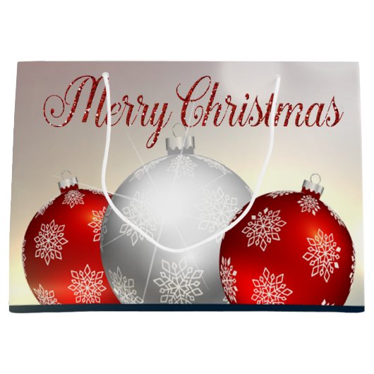 Witte rode kerstballen Snowflakes Groot Cadeauzakje (Voorkant)