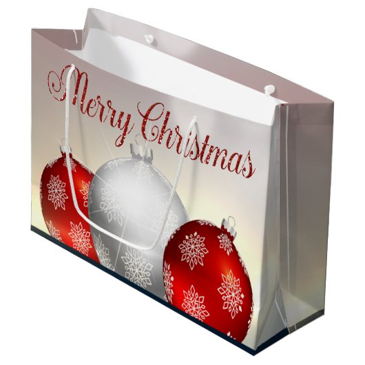 Witte rode kerstballen Snowflakes Groot Cadeauzakje (Voorkant Gekanteld)