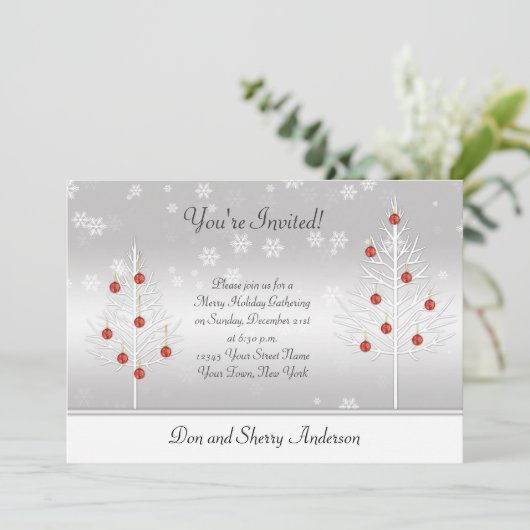 Witte rode kerstbomen op de Silver Holiday Party-k Kaart (Staand voorkant)