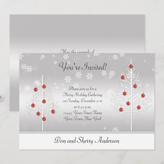 Witte rode kerstbomen op de Silver Holiday Party-k Kaart (Voorkant / Achterkant)