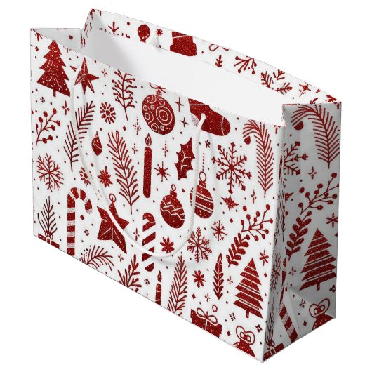 Witte Rode Kerstcadeau Tas Groot Cadeauzakje (Achterkant Gekanteld)