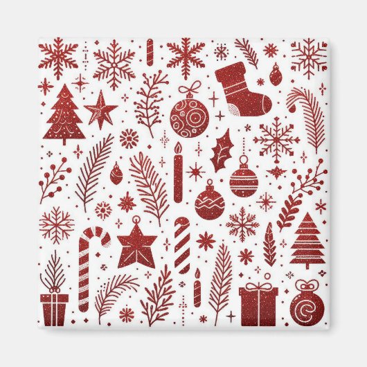 Witte Rode Kerstmagneet Magneet (Voorkant)