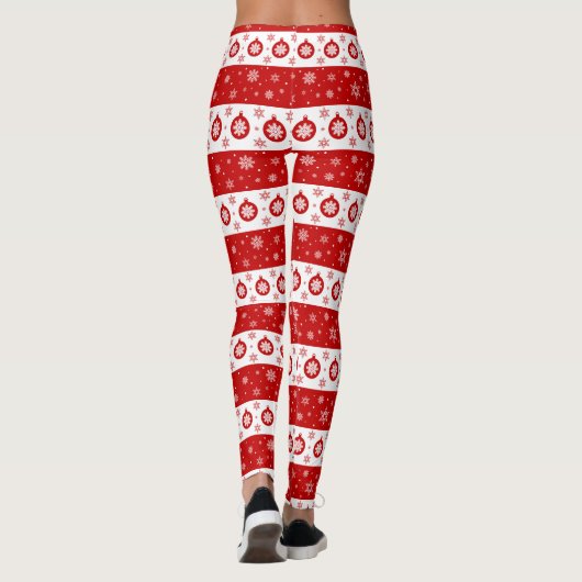 Witte & Rode Kerstmis Sneeuwvlokken en Ballen Leggings (Achterkant)