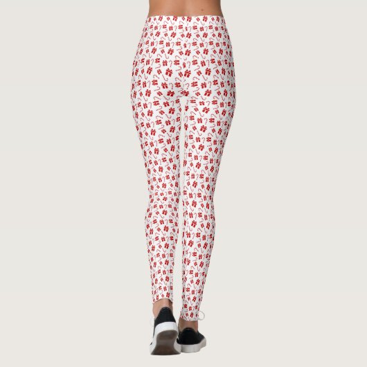Witte & Rode Kerstmisgift en Candy Cane Patroon Leggings (Achterkant)
