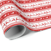 Witte & Rode Kerstmisherten en Sleigh Patroon Cadeaupapier (Rol Hoek)