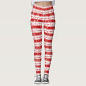 Witte & Rode Kerstmisherten en Sleigh Patroon Leggings (Voorkant)