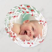 witte rode krans nieuwe baby feestdagenkaart (Voorkant / Achterkant)