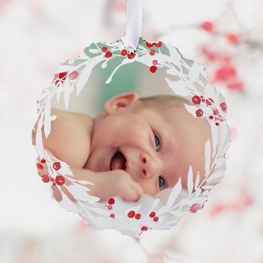witte rode krans nieuwe baby ornament kaart