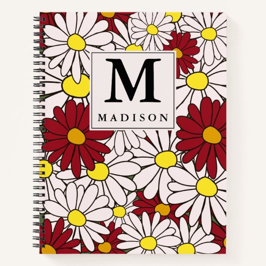 Witte rode madeliefjes floraal notitieboek (Voorkant)