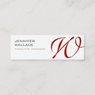 Witte Rode Monogram Trendy Modern Plain Mini Visitekaartje