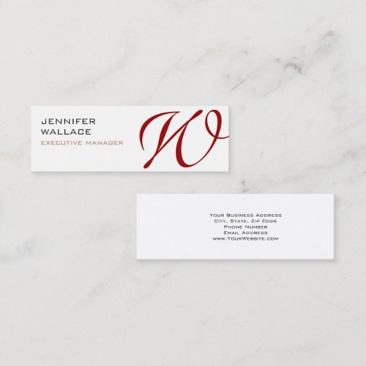 Witte Rode Monogram Trendy Modern Plain Mini Visitekaartje (Voorkant / Achterkant)