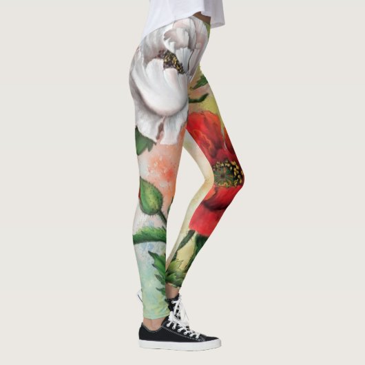 Witte rode papavers Leggings (Rechts)