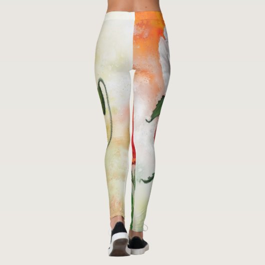 Witte rode papavers Leggings (Achterkant)