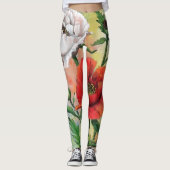 Witte rode papavers Leggings (Voorkant)