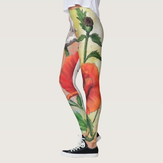 Witte rode papavers Leggings (Links)