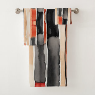 Witte rode perzik en zwarte abstracte strepen bad handdoek