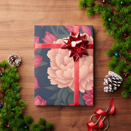 Witte Rode Pioen Pastel Kleurrijke Patroon Cadeaupapier (Feestdagen Geschenken)