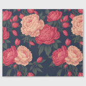 Witte Rode Pioen Pastel Kleurrijke Patroon Cadeaupapier (Vlak)