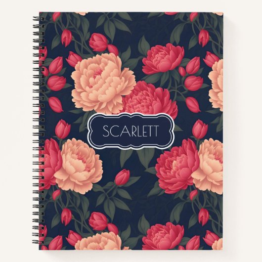 Witte Rode Pioen Pastel Kleurrijke Patroon Notitieboek (Voorkant)