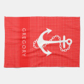 Witte & Rode Polkadot met Nautische Boot Anker 2 Theedoek (Horizontaal)