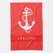 Witte & Rode Polkadot met Nautische Boot Anker 2 Theedoek (Verticaal)