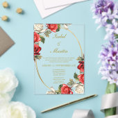 Witte & Rode Roos Elegante bruiloft Spaans Acryl Uitnodigingen (Insitu (Huwelijk))