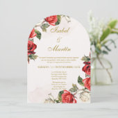 Witte & Rode Roos Elegante bruiloft Spaans Kaart (Staand voorkant)