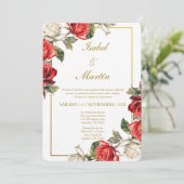 Witte & Rode Roos Elegante bruiloft Spaans Kaart (Staand voorkant)