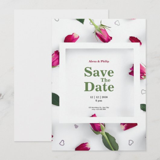 Witte rode roos minimalistische bruiloft kaart (Voorkant / Achterkant)