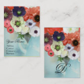 WITTE RODE ROSSEN EN ANEMONSLOEMMONOGRAM VISITEKAARTJE (Voorkant / Achterkant)