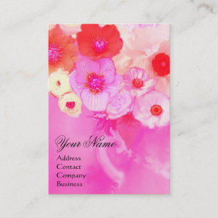 WITTE RODE ROZE ROZEN EN ANEMONEBLOEMEN MONOGRAM VISITEKAARTJE