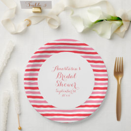 Witte Rode Roze Strepen Bruidsdouche Papieren Bordje